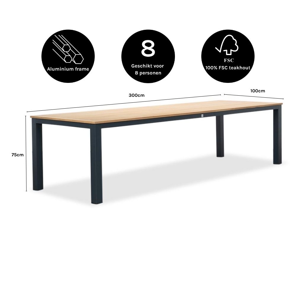 Palazzo dining tuintafel 8 personen | teakhout + aluminium | Natural Teak | 300cm