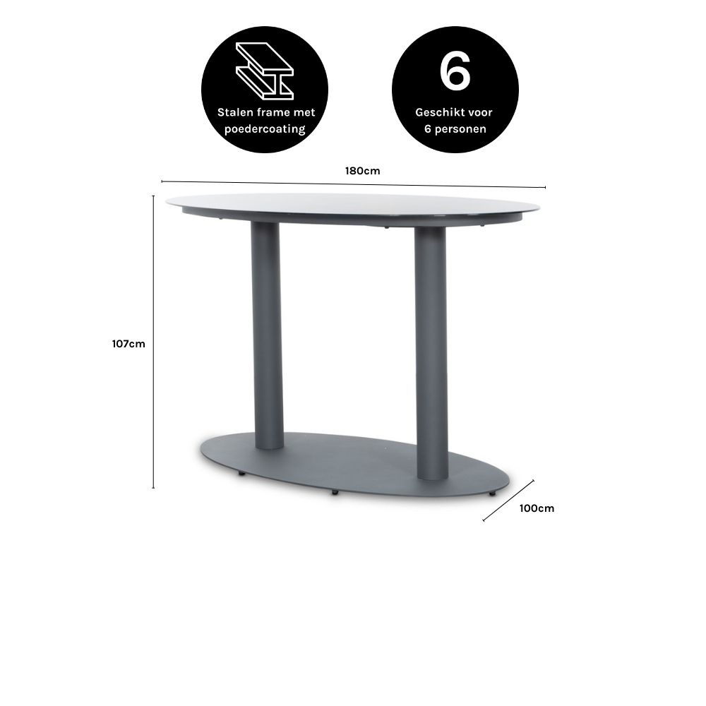 Orlando bartafel tuin 6 personen | staal | antraciet | 180cm ovaal