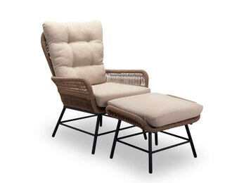 Dex loungestoel tuin met voetenbank | touw + aluminium | Sahara Dust