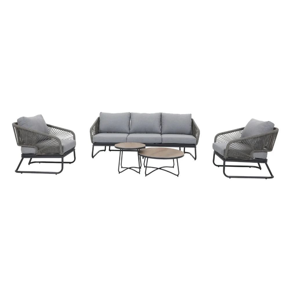 Savanna stoel-bank loungeset 5 personen | aluminium + touw | antraciet | 5-delig afbeelding