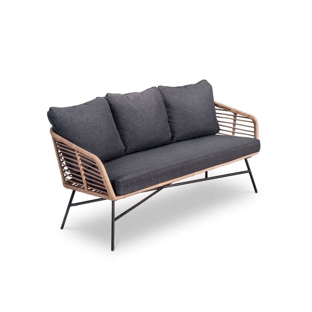 Flow 3-zits tuinbank | wicker + aluminium | Bamboo antraciet | 162cm afbeelding