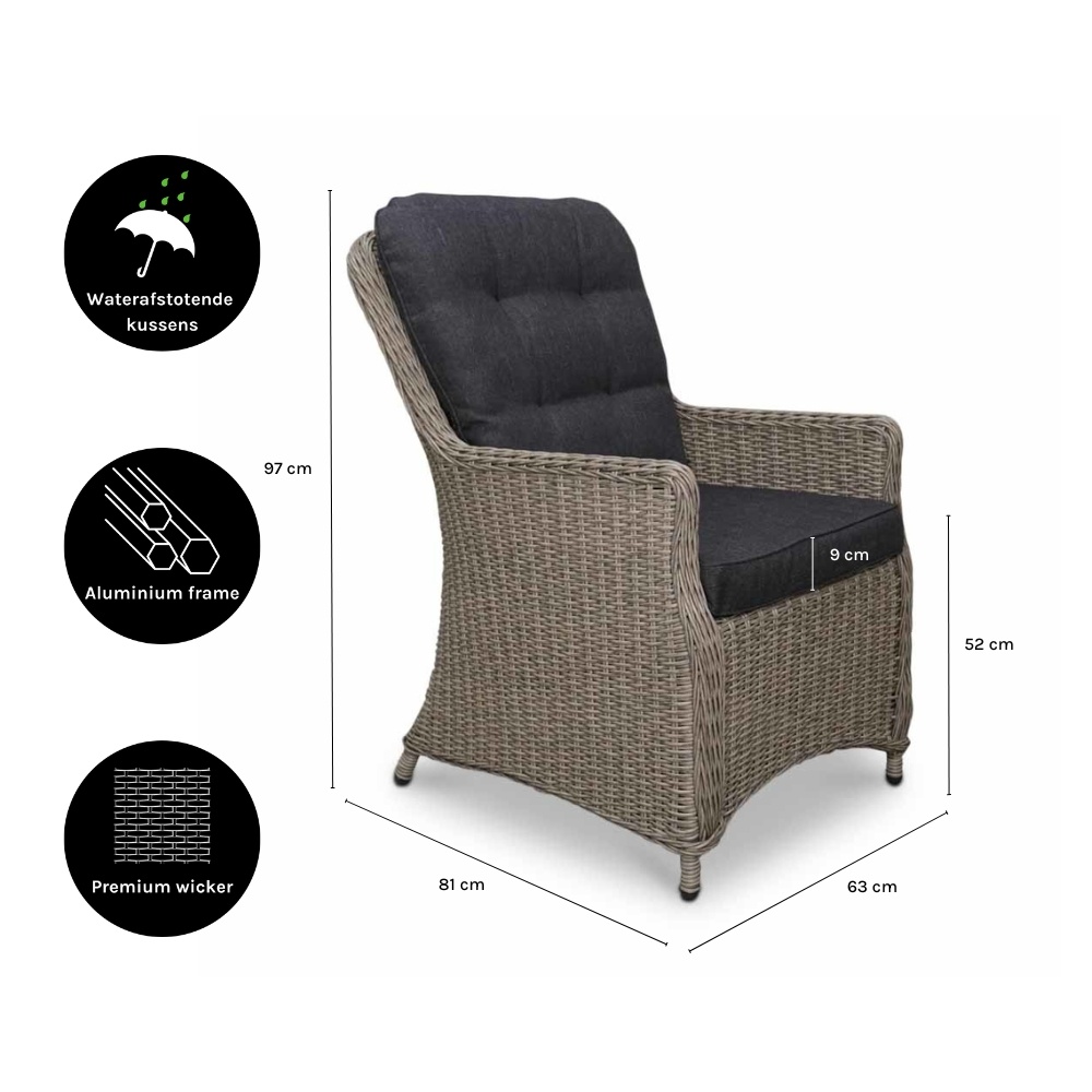 Elip dining tuinstoel | wicker + aluminium | Natural Grey