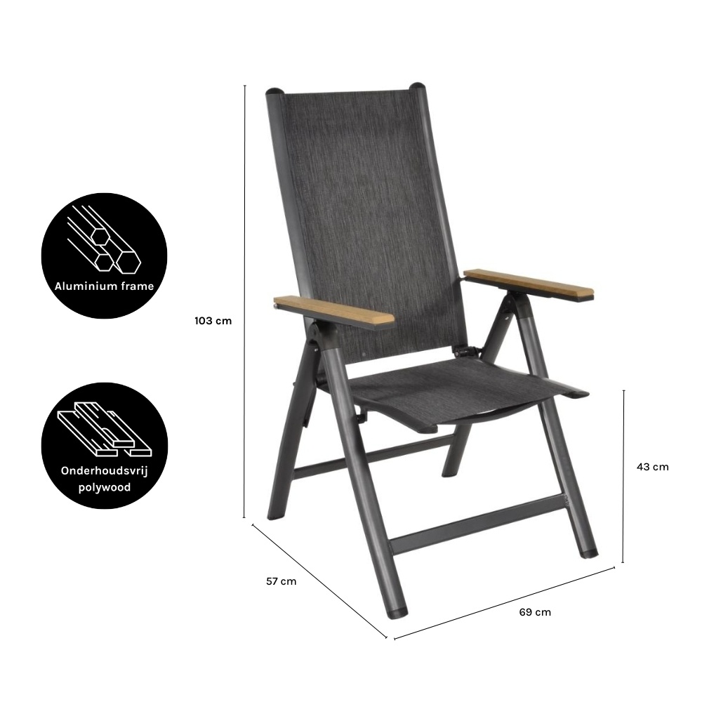Arezzo dining tuinstoel verstelbaar | textileen + aluminium | antraciet