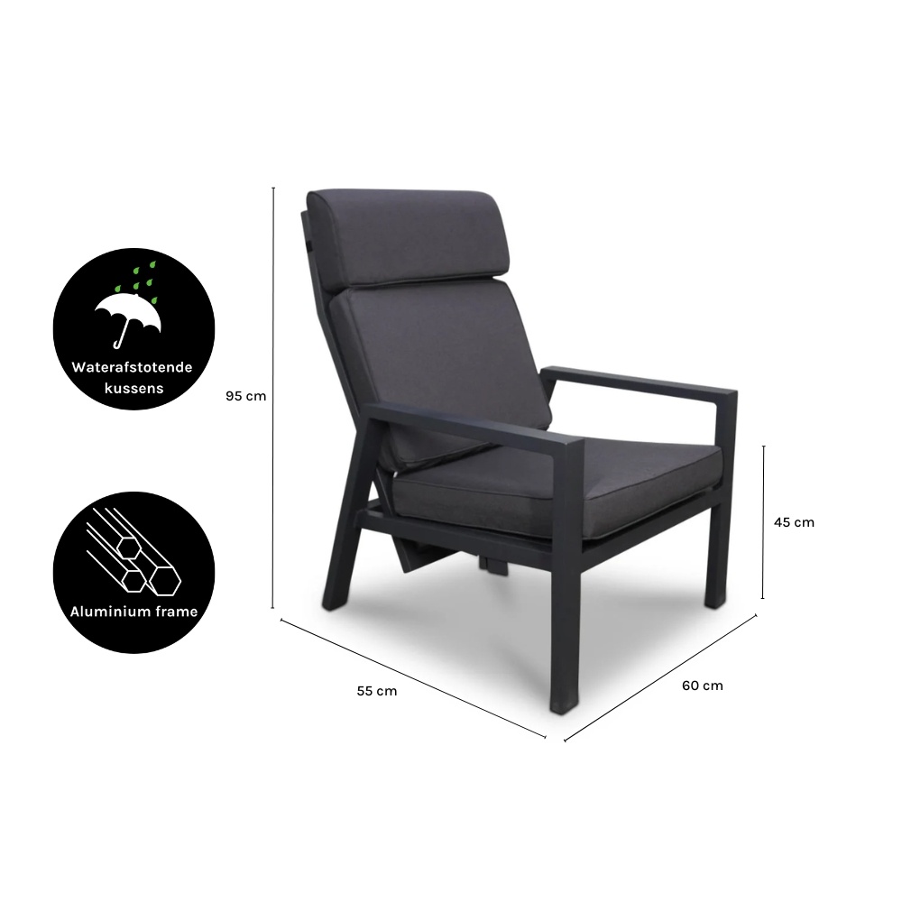 Palazzo lounge balkonset - verstelbaar 2 personen | aluminium | antraciet | 4-delig