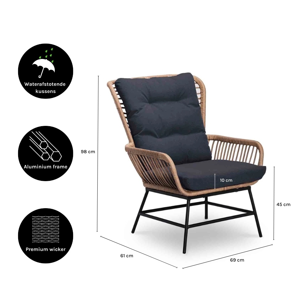 Dex loungestoel tuin set van 2 | wicker + aluminium | Bamboo antraciet