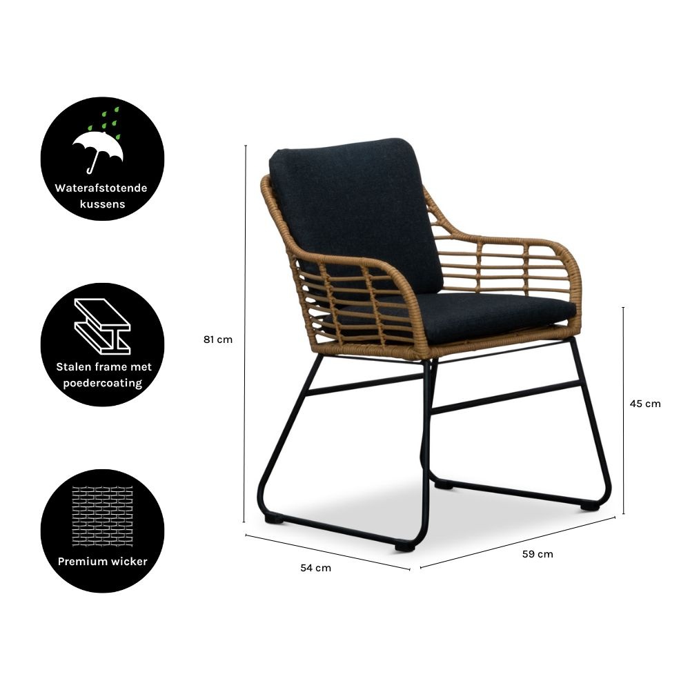 Coco dining tuinstoel | wicker + staal | Bamboo antraciet