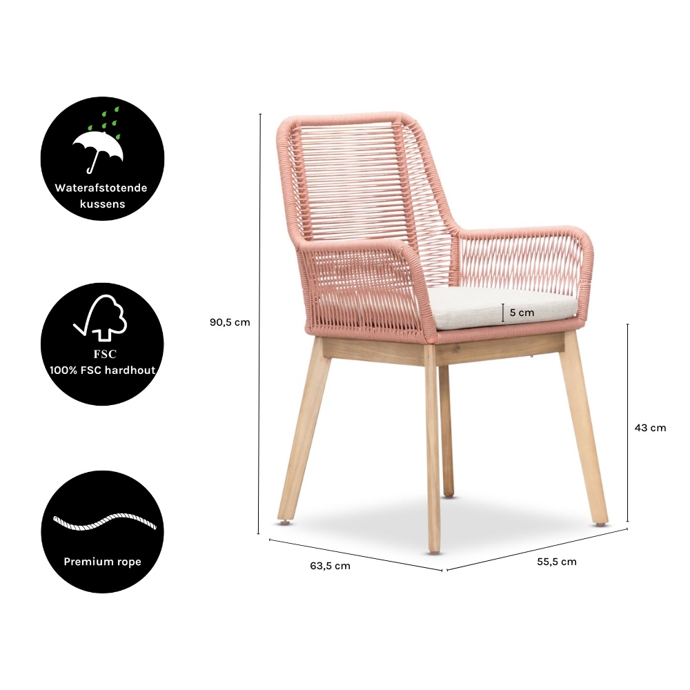Padua dining tuinstoel | touw + hardhout | terra