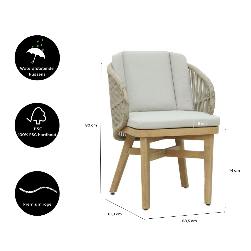 Matera dining tuinstoel | hardhout + touw | zand