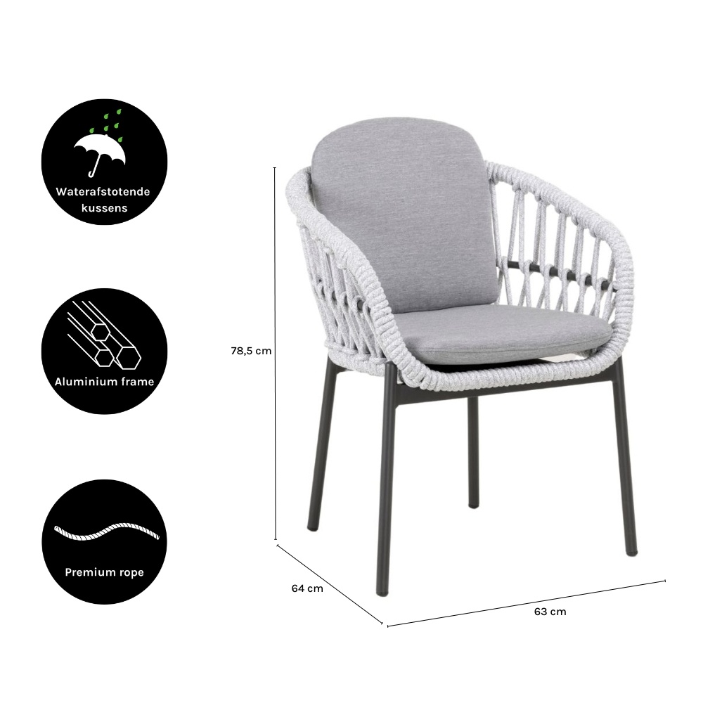 Bari dining tuinstoel | touw + aluminium | wit