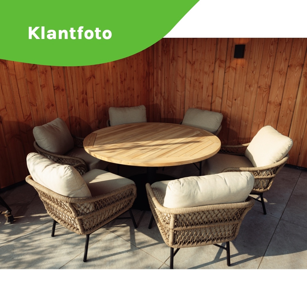 Ventura low dining tuinset | 6 personen | teakhout + touw | 150cm rond