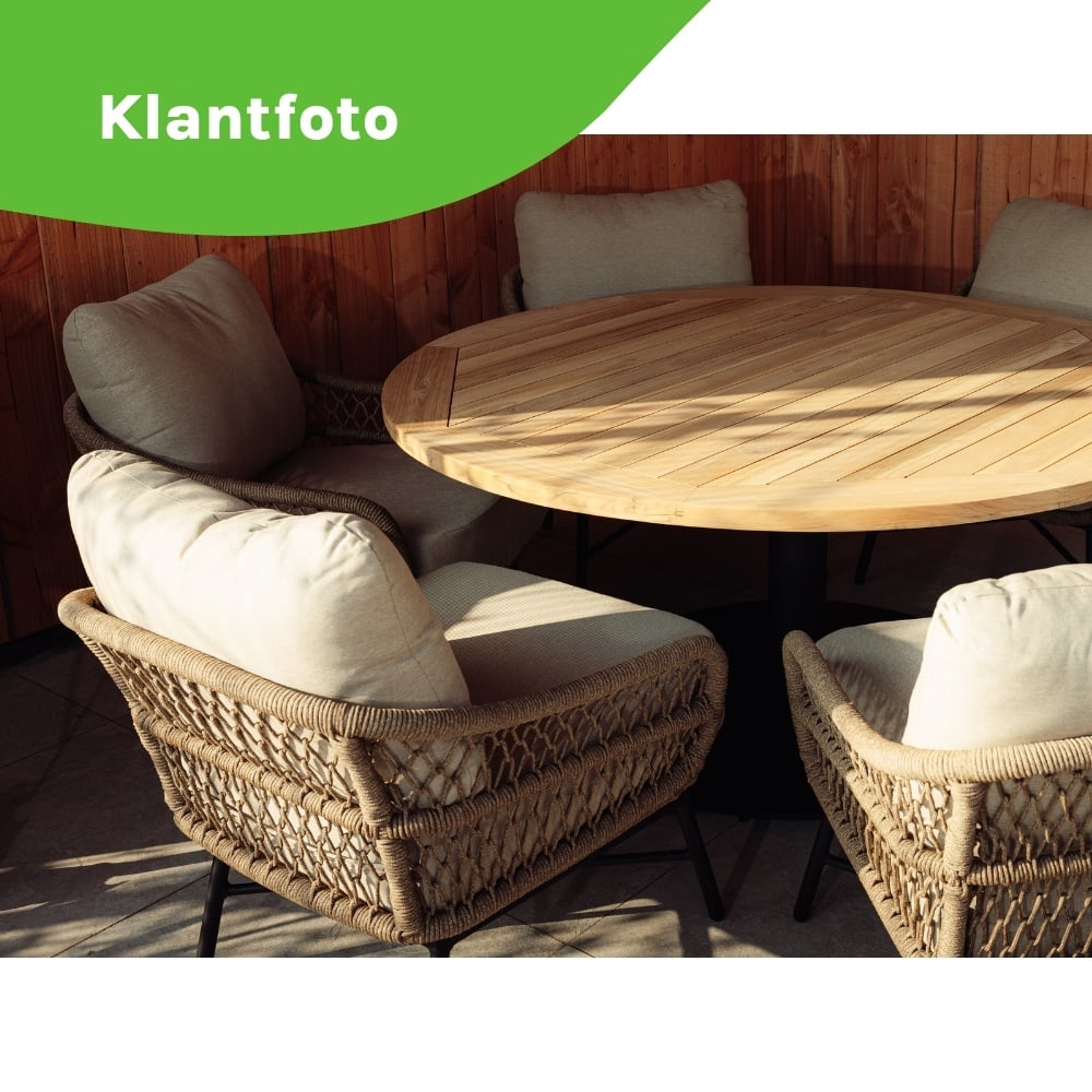Ventura low dining tuintafel 6 personen | teakhout + aluminium | Natural Teak/antraciet | Ø150cm rond