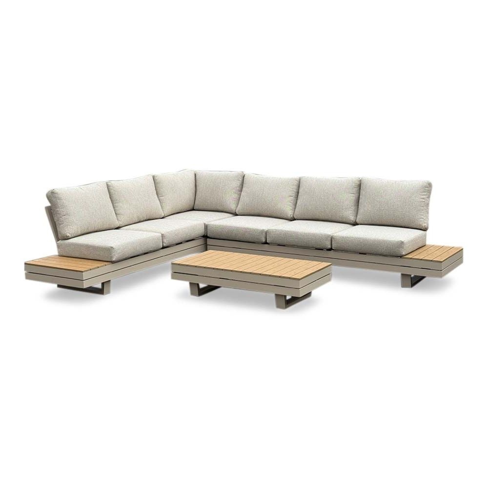 Vegas hoek loungeset-links 6 personen | aluminium + polywood | beige | 4-delig - 311x230cm