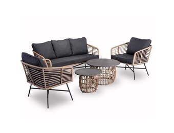 Flow stoel-bank loungeset 5 personen | wicker + betonlook | bamboo antraciet | 5-delig