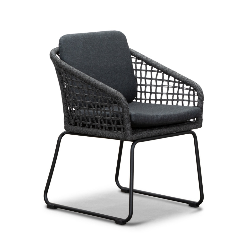 Tulum dining tuinstoel | touw + aluminium | Lava Grey