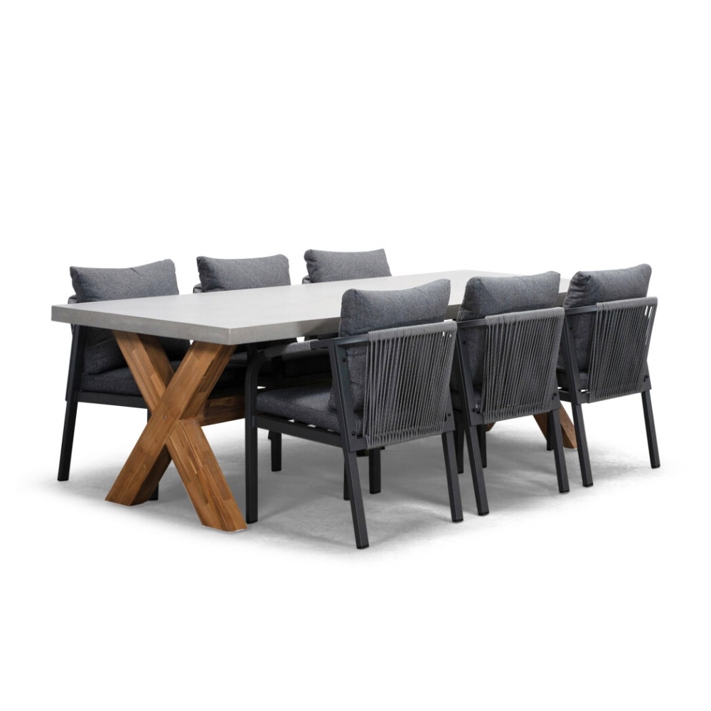 Norwich/Calgary antraciet dining tuinset | 6 personen | betonlook + touw | 250cm afbeelding
