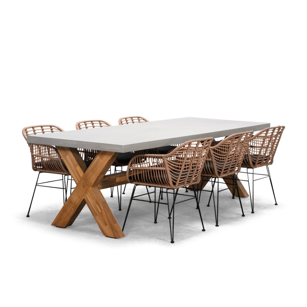 Norwich/Lola dining tuinset | 6 personen | betonlook + wicker | 250cm