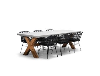 Norwich/Napels dining tuinset | 6 personen | betonlook + wicker | 250cm
