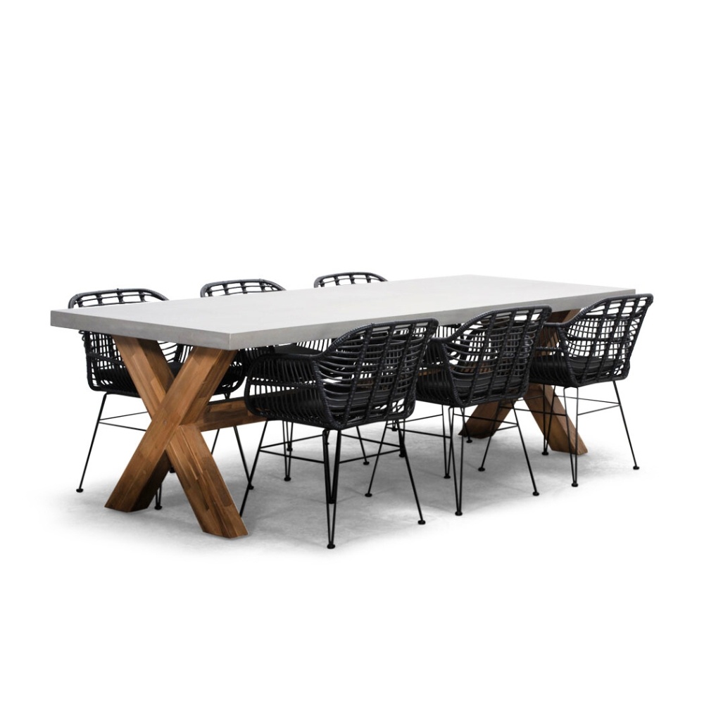 Norwich/Napels dining tuinset | 6 personen | betonlook + wicker | 250cm afbeelding
