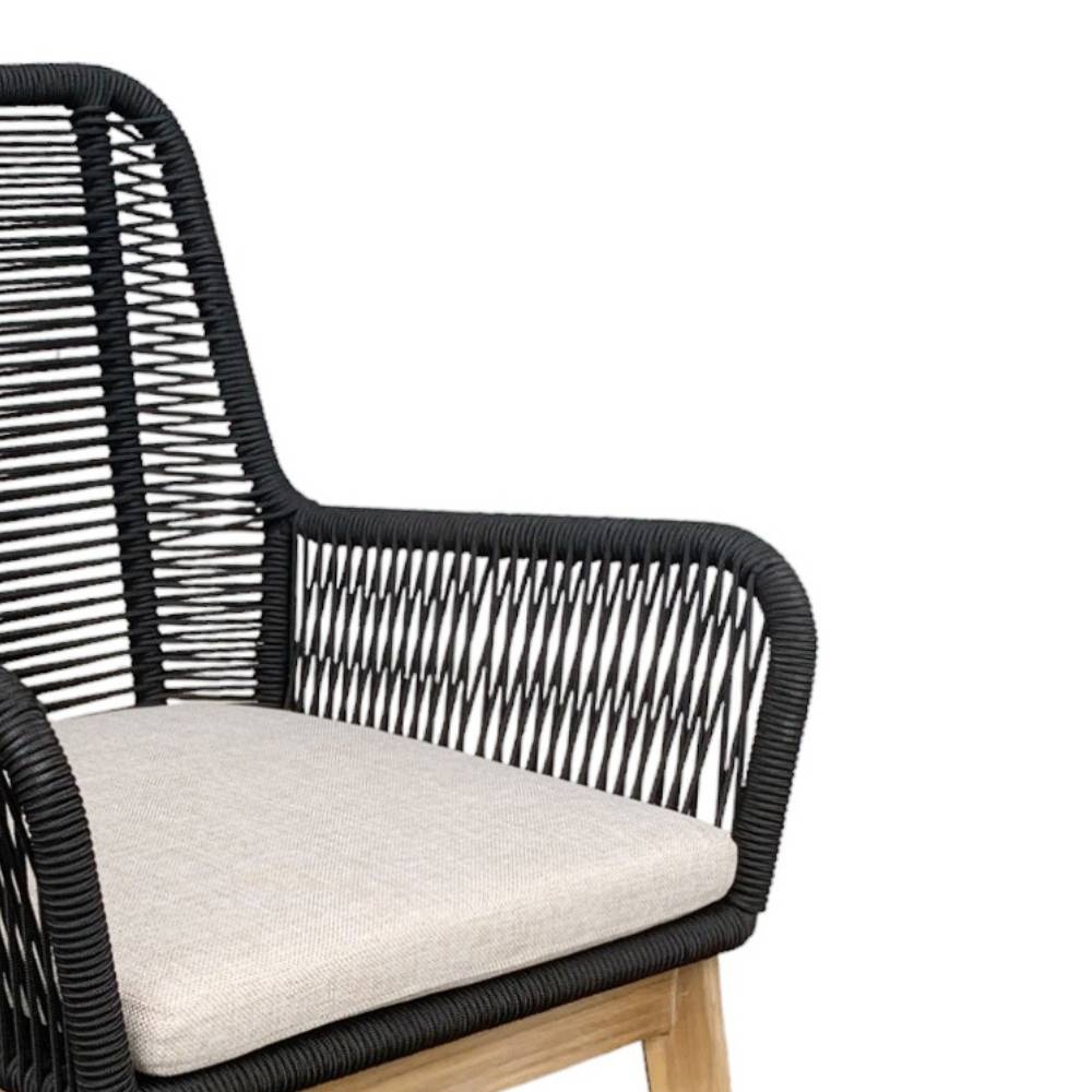 Norwich/Padua zwart dining tuinset | 6 personen | betonlook + touw | 250cm
