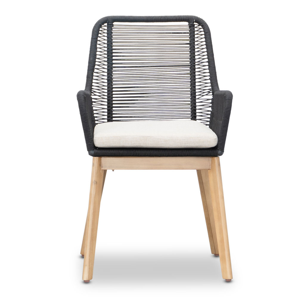 Norwich/Padua zwart dining tuinset | 6 personen | betonlook + touw | 250cm
