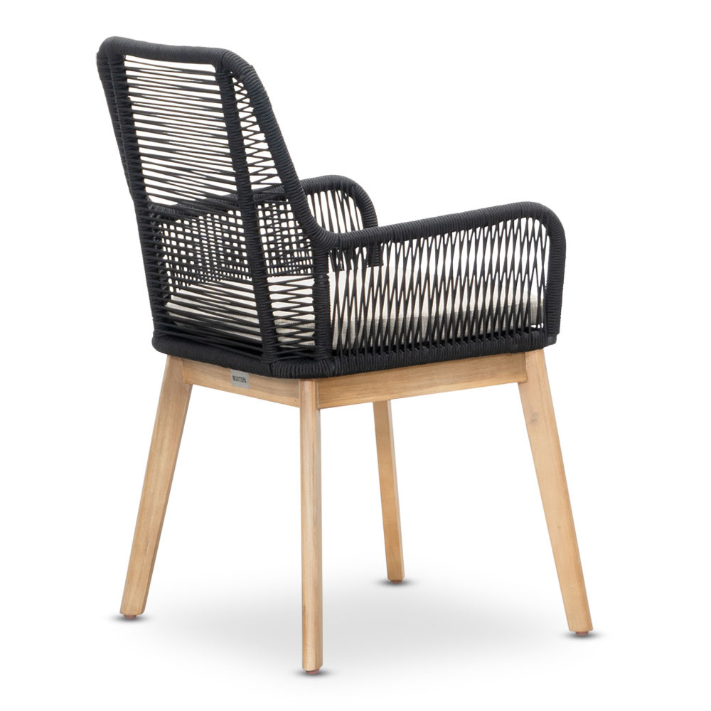 Norwich/Padua zwart dining tuinset | 6 personen | betonlook + touw | 250cm