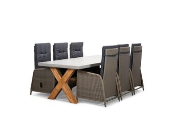 Norwich/Rennes dining tuinset | 6 personen | betonlook + touw | 250cm