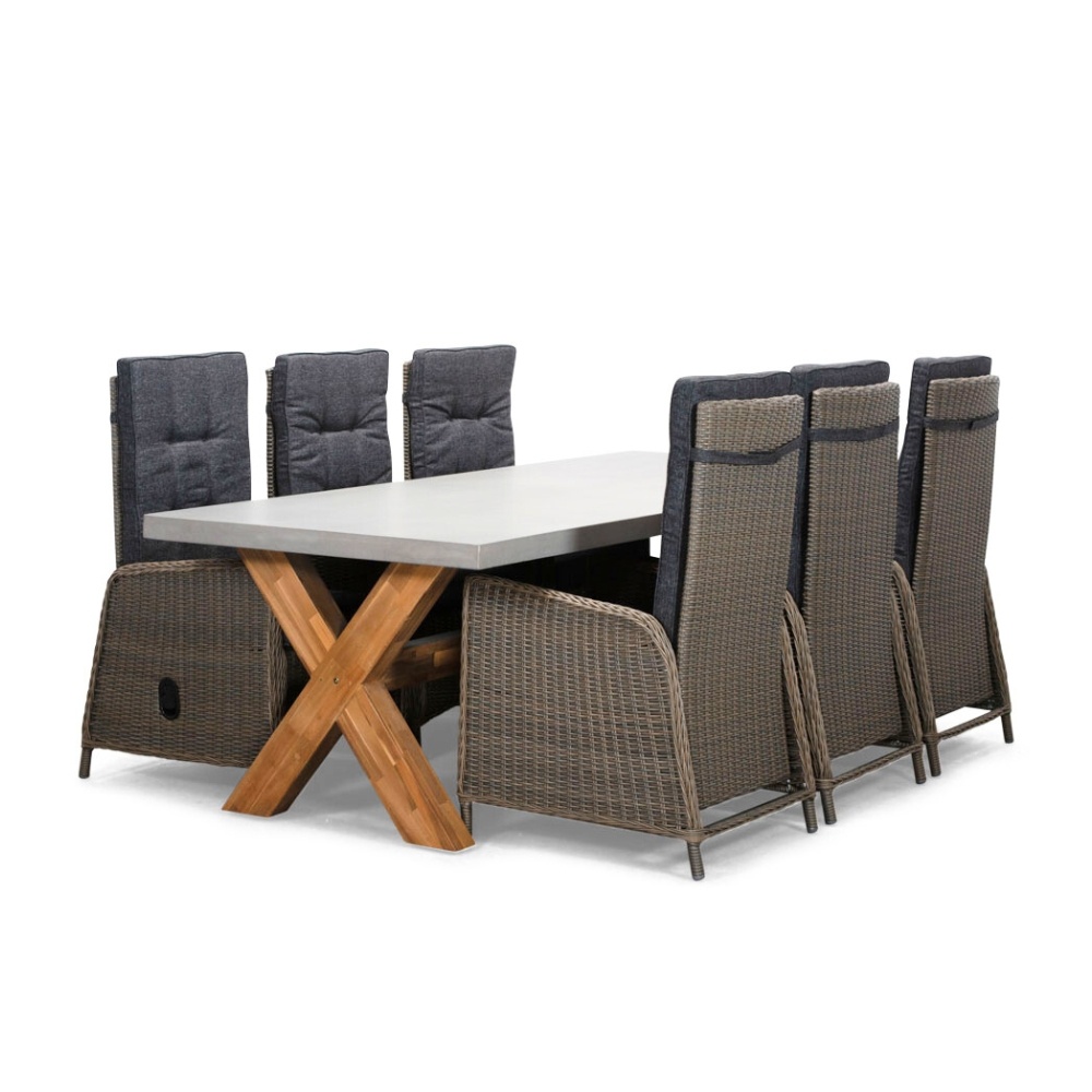 Norwich/Rennes dining tuinset | 6 personen | betonlook + touw | 250cm afbeelding