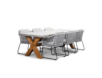 Norwich/Tulum grijs dining tuinset | 6 personen | betonlook + touw | 250cm