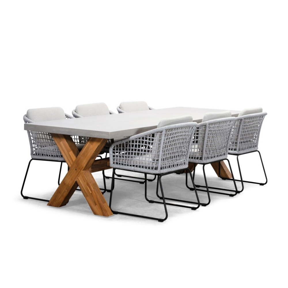Norwich/Tulum grijs dining tuinset | 6 personen | betonlook + touw | 250cm
