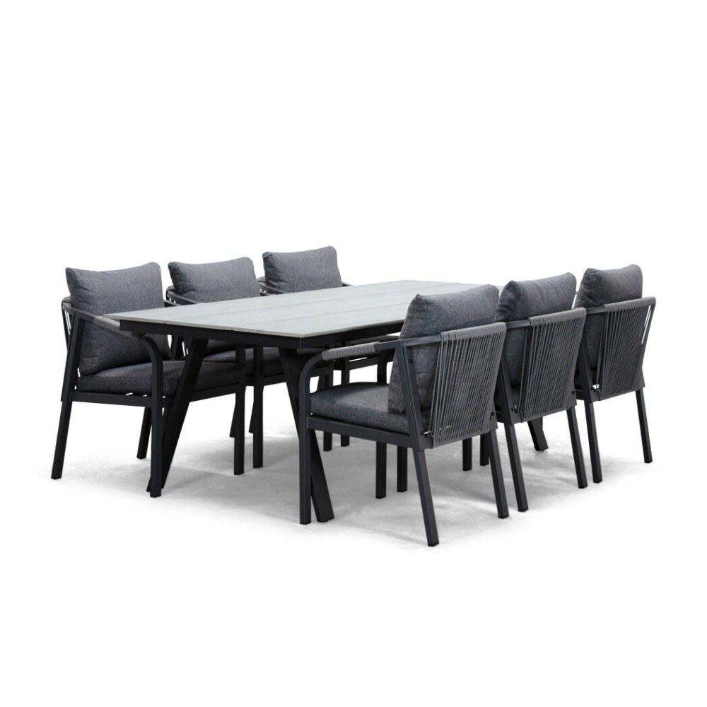 Oslo Grey/Calgary antraciet dining tuinset | 6 personen | polywood + touw | 220cm