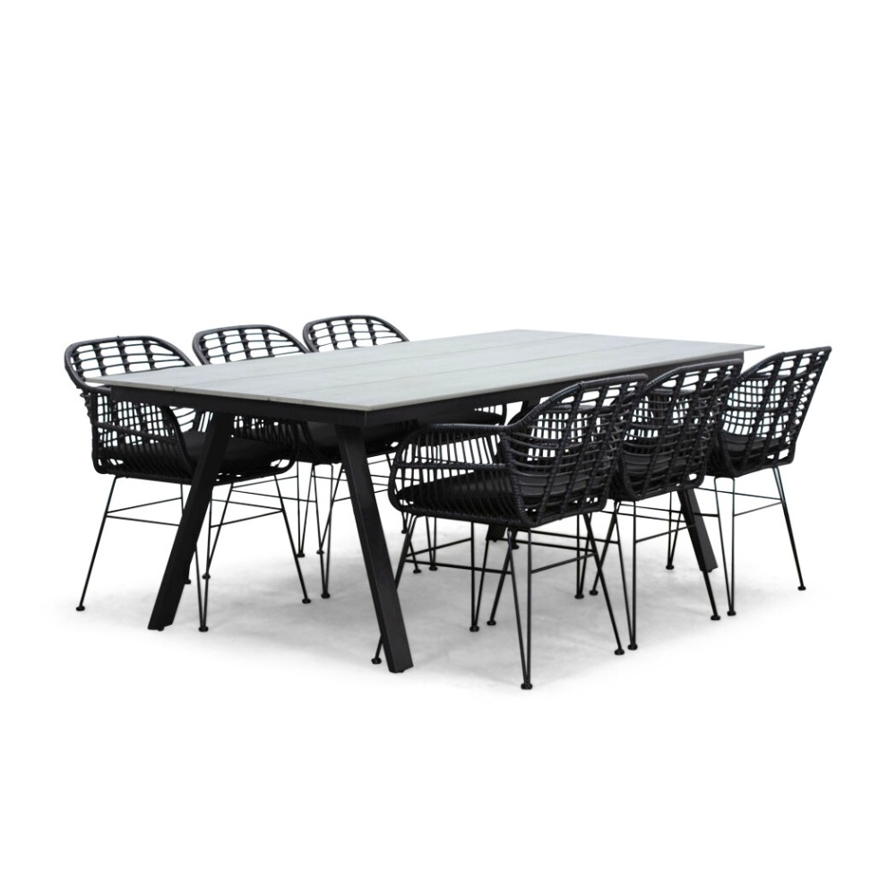 Oslo Grey/Napels dining tuinset | 6 personen | polywood + wicker | 220cm