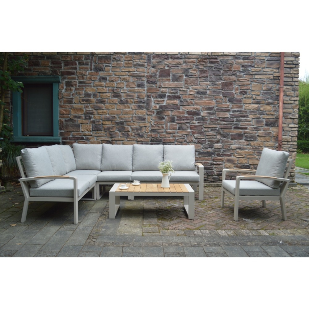 Seattle hoek loungeset met stoel 7 personen | aluminium + polywood | beige | 4-delig - 270x210cm