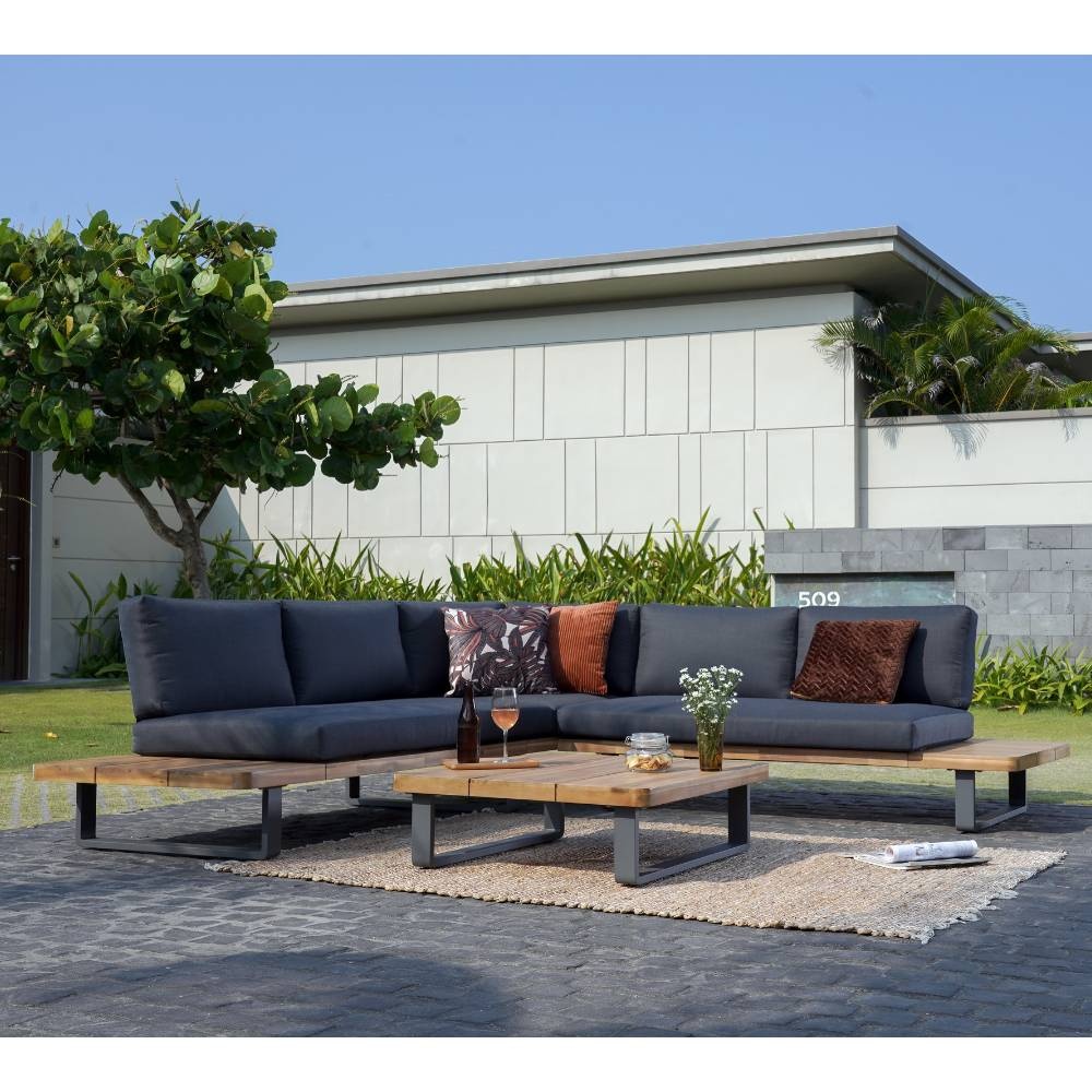 Torino hoek loungeset 5 personen | aluminium + hardhout | antraciet | 3-delig - 258x258cm