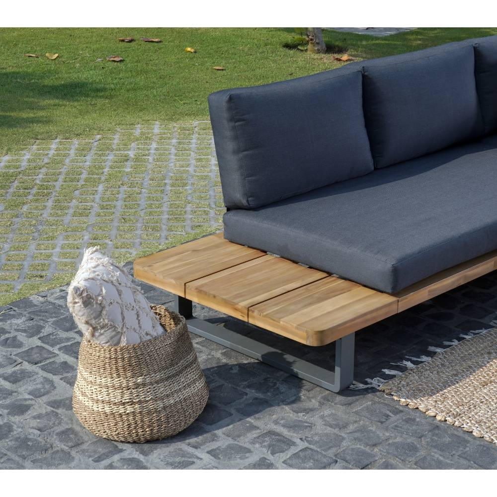 Torino hoek loungeset 5 personen | aluminium + hardhout | antraciet | 3-delig - 258x258cm