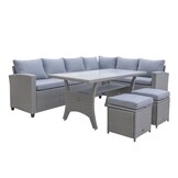Stockholm dining loungeset met hockers 8 personen | wicker | grijs | 5-delig - 245x169cm
