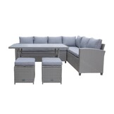 Stockholm dining loungeset met hockers 8 personen | wicker | grijs | 5-delig - 245x169cm