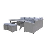 Stockholm dining loungeset met hockers 8 personen | wicker | grijs | 5-delig - 245x169cm