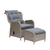 Glasgow loungestoel tuin met voetenbank | wicker + aluminium | Ash Grey
