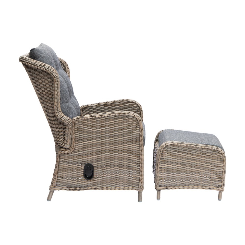 Glasgow loungestoel tuin met voetenbank | wicker + aluminium | Ash Grey