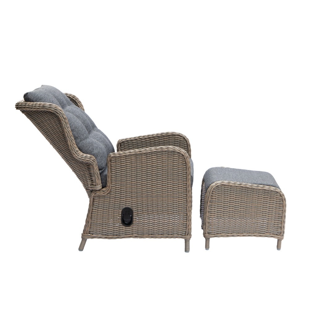 Glasgow loungestoel tuin met voetenbank | wicker + aluminium | Ash Grey