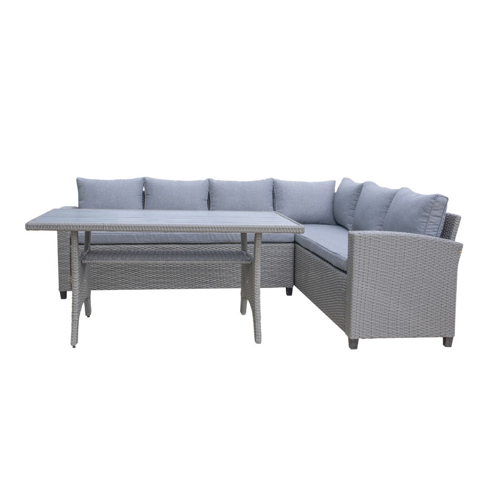 Stockholm dining loungeset met stoel 7 personen | wicker | grijs | 4-delig - 245x169cm