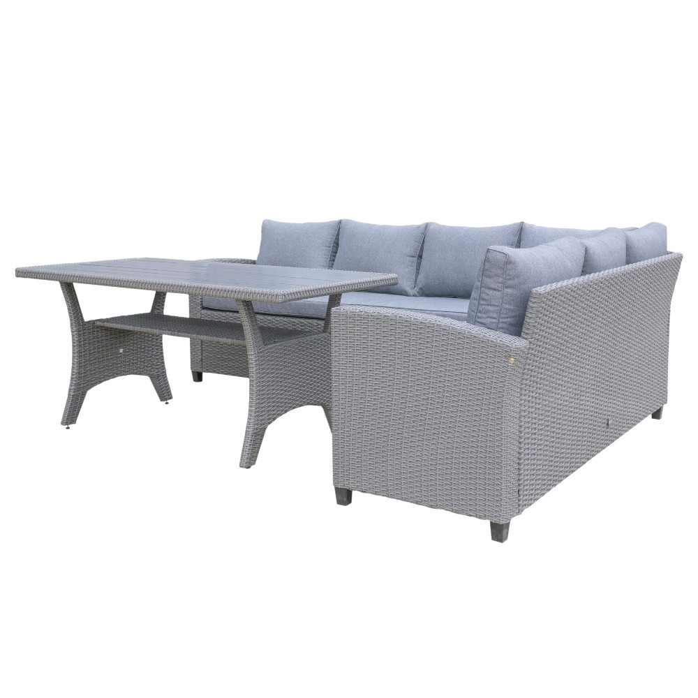 Stockholm dining loungeset met stoel 7 personen | wicker | grijs | 4-delig - 245x169cm