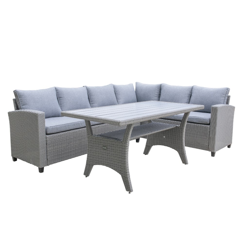 Stockholm dining loungeset met stoel 7 personen | wicker | grijs | 4-delig - 245x169cm
