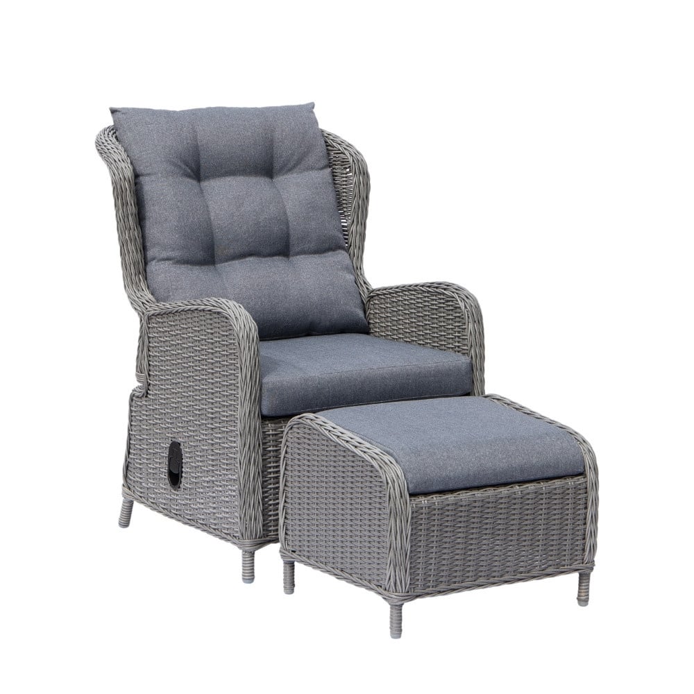 Glasgow loungestoel tuin met voetenbank | wicker + aluminium | Blended Grey afbeelding