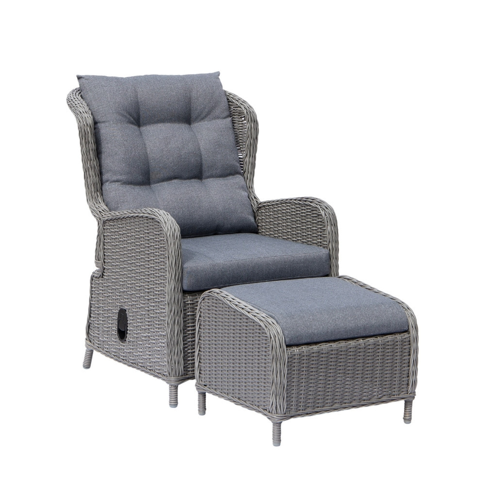 Glasgow loungestoel tuin met voetenbank | wicker + aluminium | Blended Grey