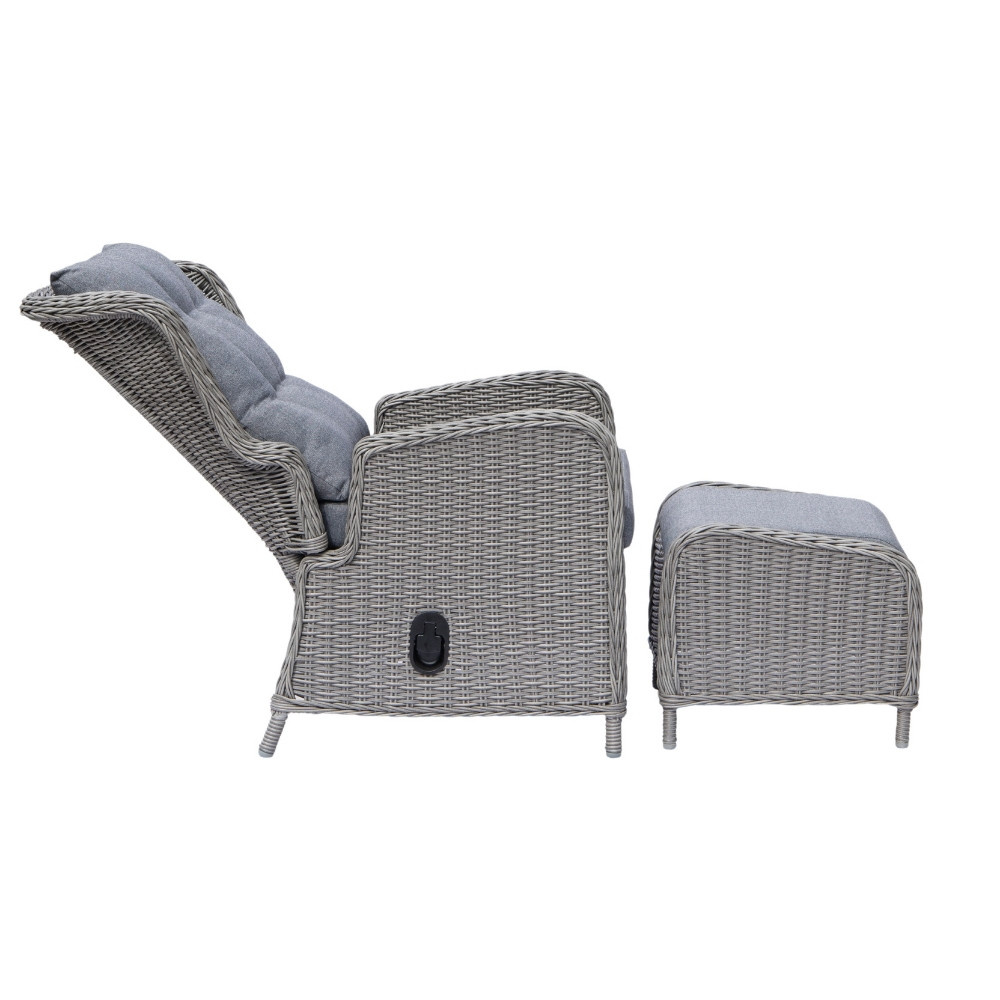 Glasgow loungestoel tuin met voetenbank | wicker + aluminium | Blended Grey