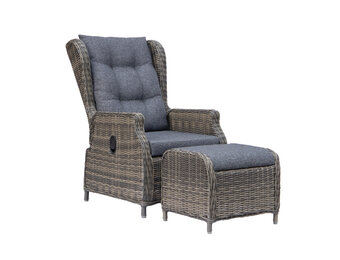 Belfort loungestoel tuin met voetenbank | wicker + aluminium | Kobo Grey