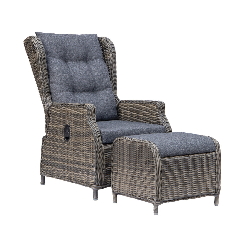 Belfort loungestoel tuin met voetenbank | wicker + aluminium | Kobo Grey