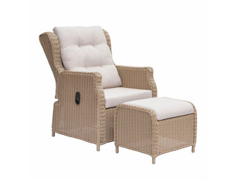 Geneve loungestoel tuin met voetenbank | wicker + aluminium | Royal Sand