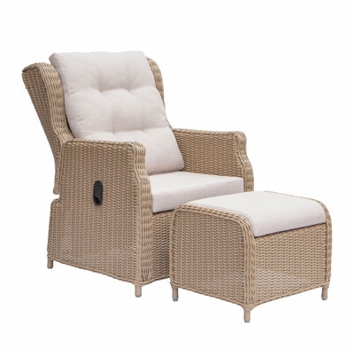 Geneve loungestoel tuin met voetenbank | wicker + aluminium | Royal Sand
